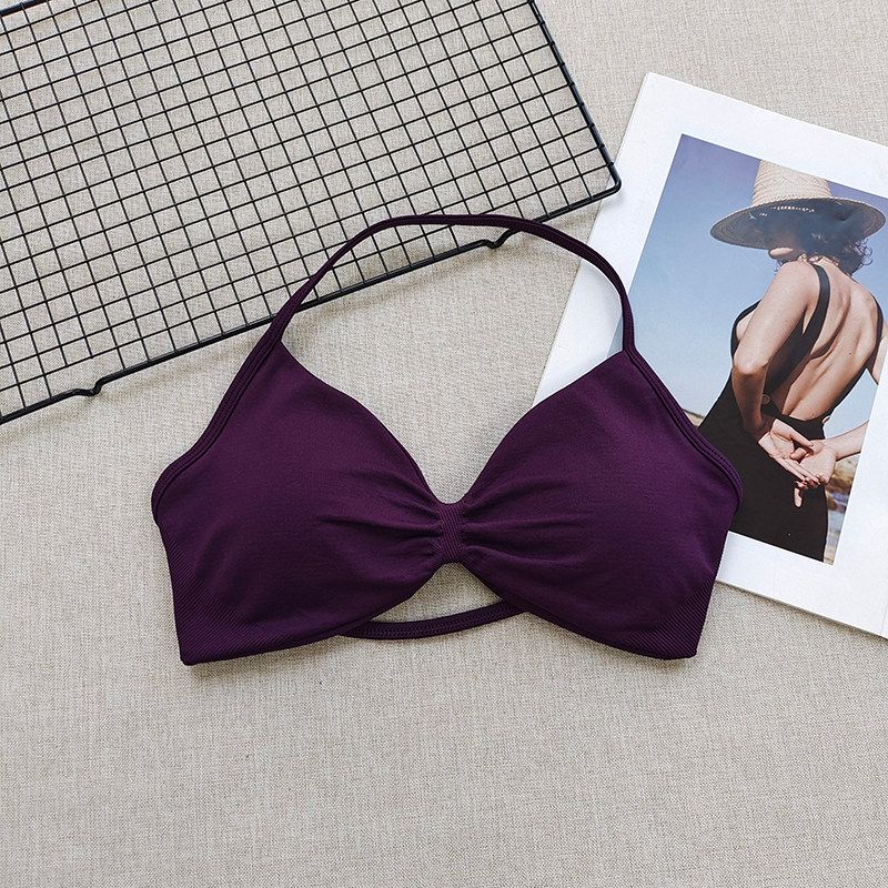 and American Hanging Neck Thin Drawstring DFY Sports Underwear Beauty Back Women Can Be Worn outside Comfortable Large Backless Breathable Fitness Bra