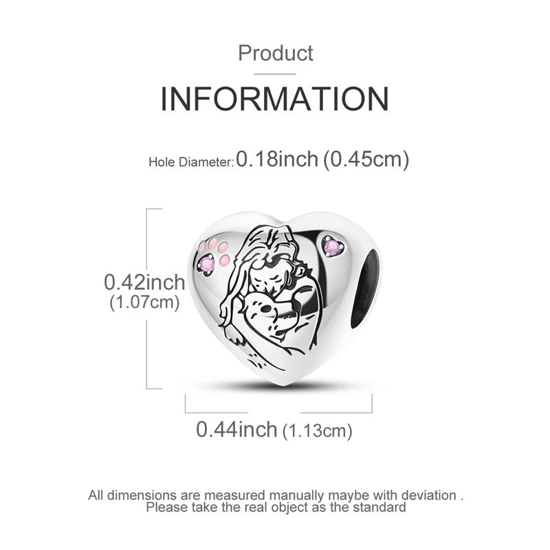 Genuine Charm Copper The Girl Hugged The DogS Heart Bead Fits Charm Plata Bracelet For Women Jewellery Crafting Gift