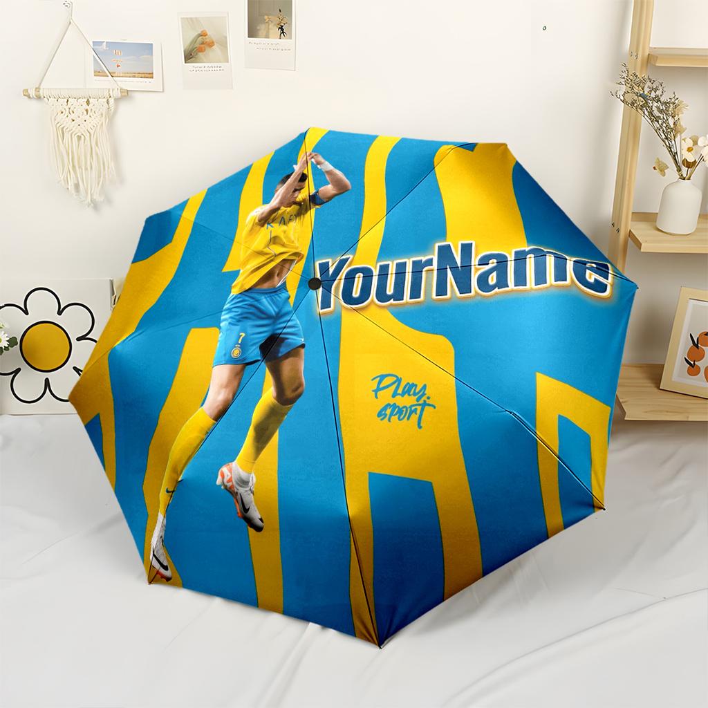 Cristiano Ronaldo Personalized Text Umbrella Compact Travel Automatic Umbrella Compact 8-Rib Lightweight Lightweight Travel Essential Fashionable