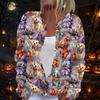 Damen Strickjacke mit langen Ärmeln und Halloween-Print, Knopfleiste vorne