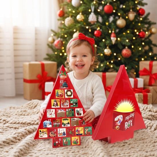 Cardboard Christmas Ornament Box Tree Advent Calendar Box, DIY Surprising Shaped Paper Hole Punch Xmas Party Treat Holder Gift Fillable Countdown for