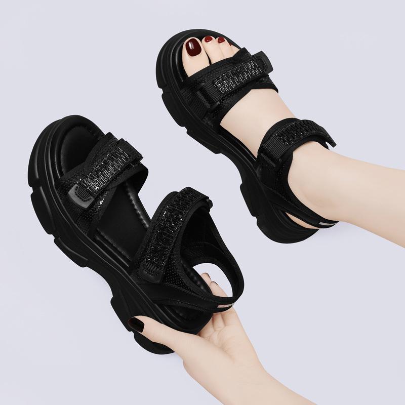 Sports Sandals Women's Summer Outer Wear New Thick-soled Lightweight Summer Soft-soled Velcro Travel Beach Dad Shoes