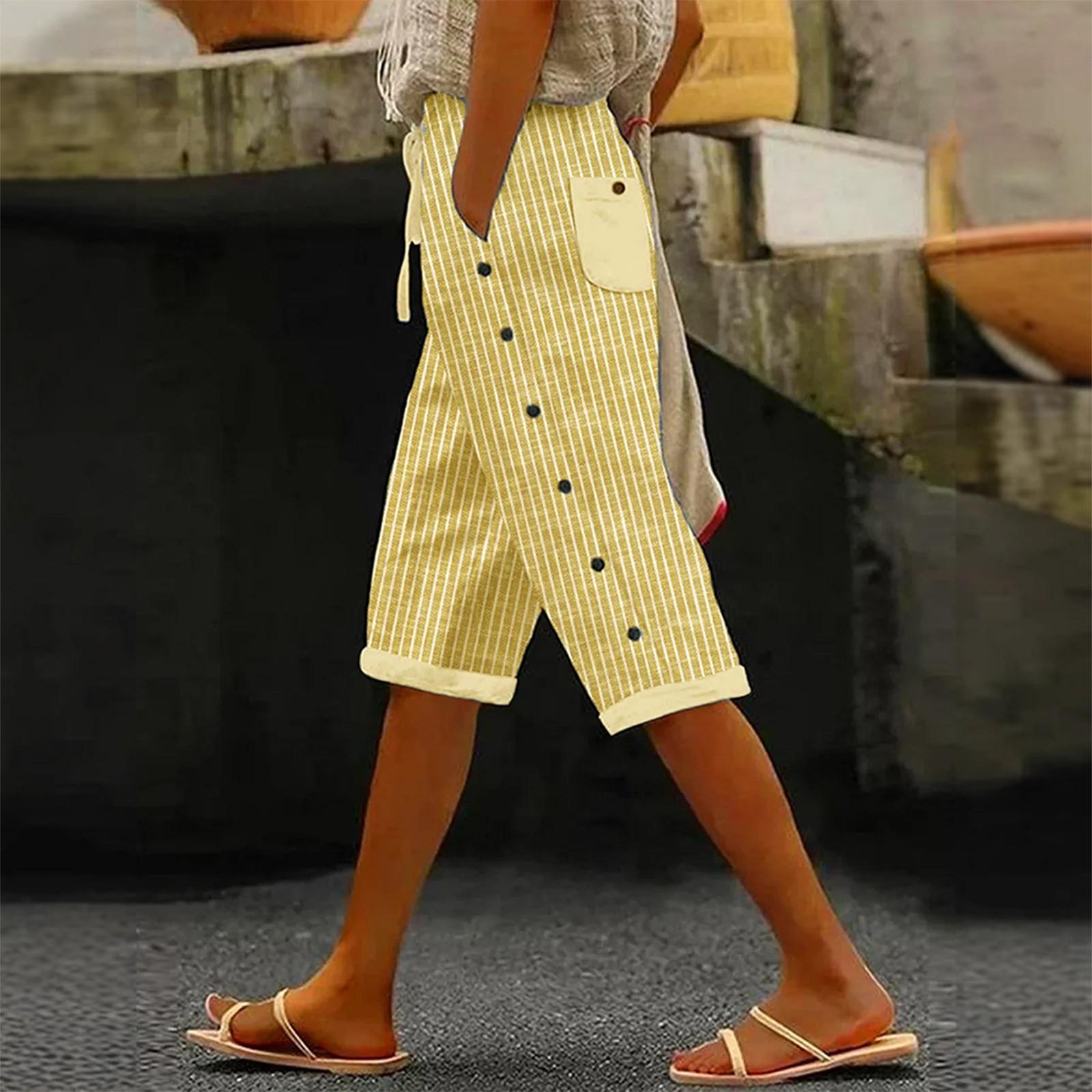 

Женские повседневные модные полосатые шорты с карманами XL жёлтый