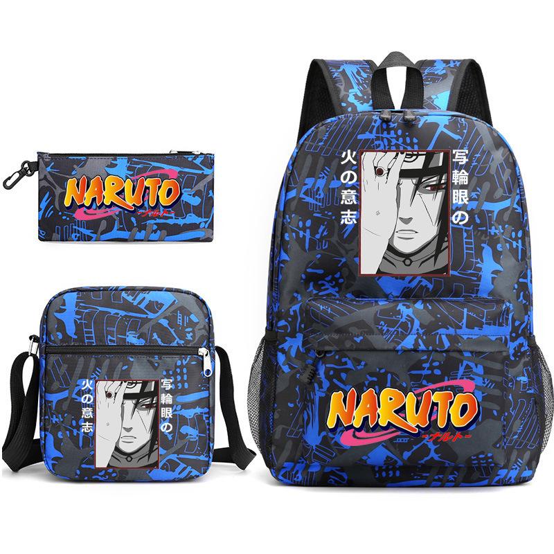 Naruto Starry Sky School Bag Three-Piece Shoulder Bag Pencil Case Anime Cartoon Backpack Male