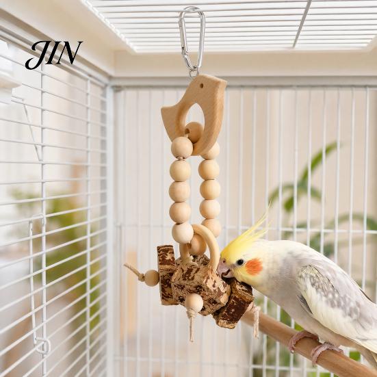 Chew Toy for Parrots Wooden Blocks Parrot Toy, Bird with Beads Rattan Balls or No Paint Dried Star Fruits, Cage Accessory Small Medium Cockatiels