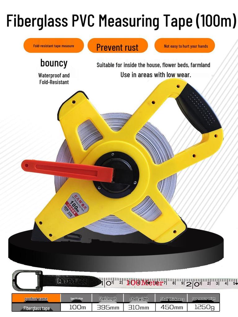 Large Measuring Tape Set: 50m, 30m Steel Tapes and 100m Cloth Tape for Construction, Engineering and Handheld Measurements.