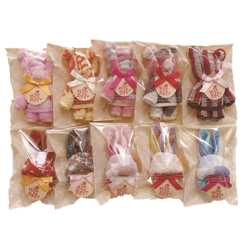 Rarafamy Hand Handkerchiefs with Message Rabbit and Bear Perfect for Thank You Farewell Transfer School Transfer Wedding White Day Small Gift Bags