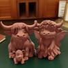 Rustic Highland Cow Ornament, Terracotta Color 3D Printed Cow Statue, Cute Highland Cow Figurine for Home Desk Shelf Farmhouse Decor