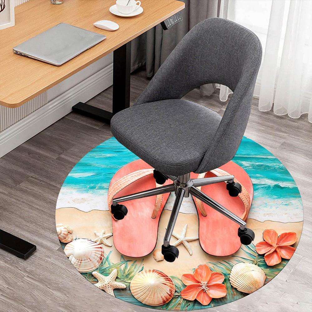 1PC Beach Sandal Starfish Shell Office Round Area Rug, Under Office Chairs Bedroom Living Room Home Decor,Carpet for Office, -1110230