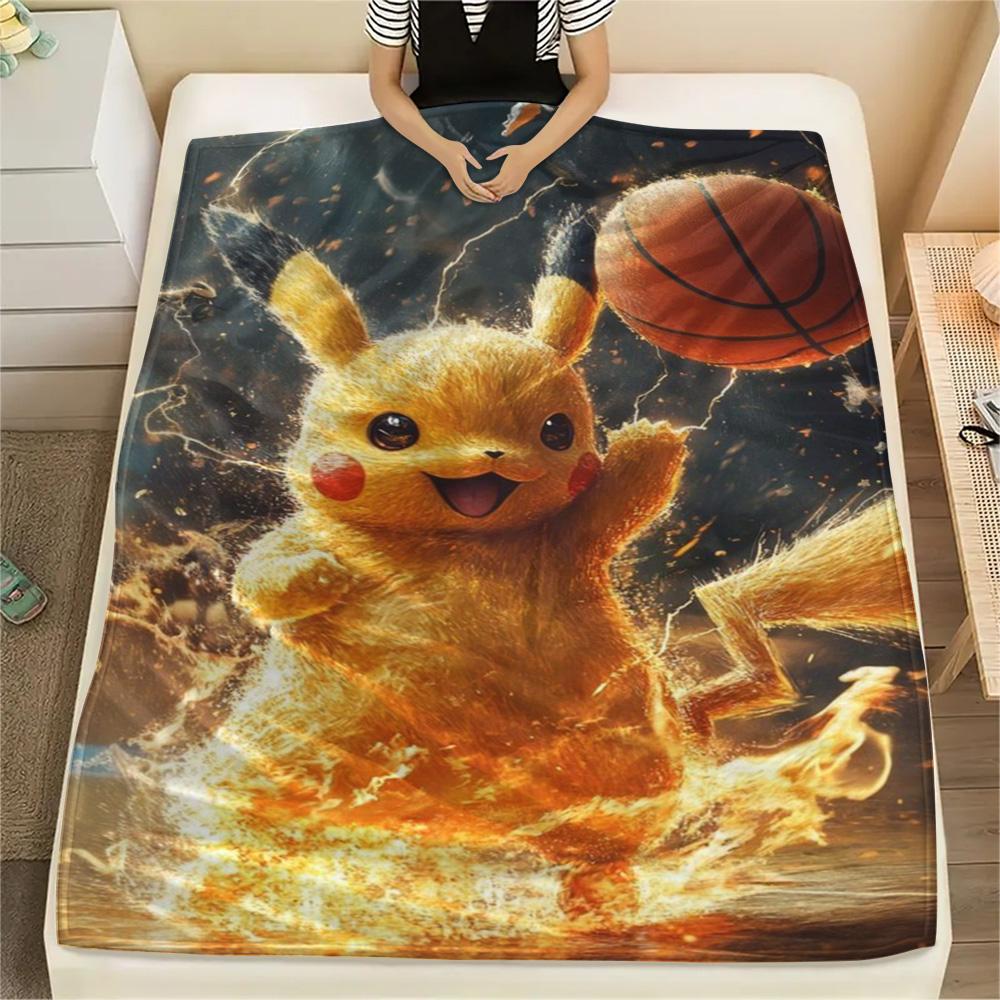Pikachu Flannel Blanket Printed Style Cozy for Bed Sofa Travel Picnic Outdoor.-TING 75x90cm