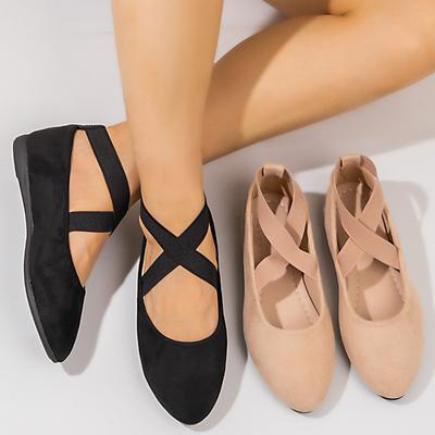 Mocasin Elastic Lățime Mare pentru Femei - Pantofi Balerini din Piele Velur cu Vârf Ascuțit pentru Muncă, Pantofi Casual Confortabili
