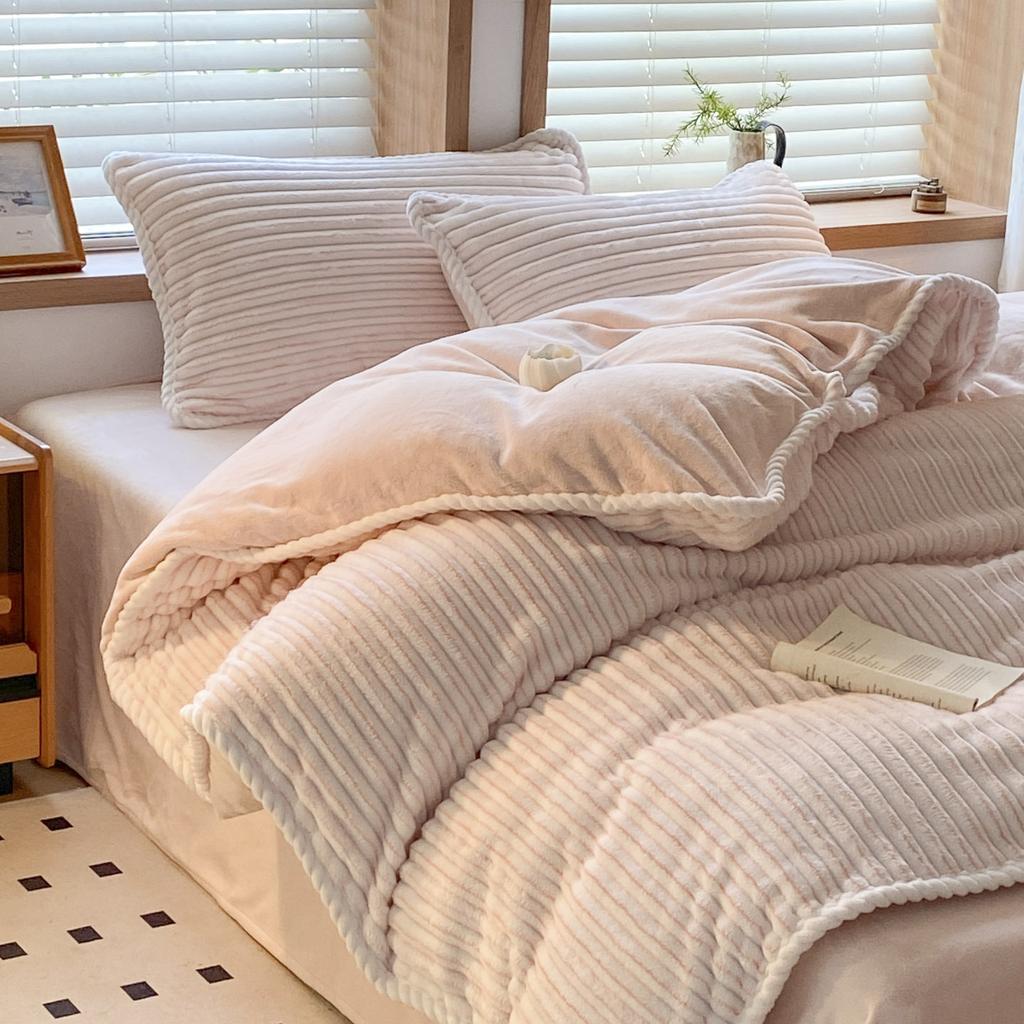 Jacquard Hemming Thickened Milk Fleece Four-Piece Set Double-Sided Fleece Quilt Cover Dormitory Three-Piece Set Bedding