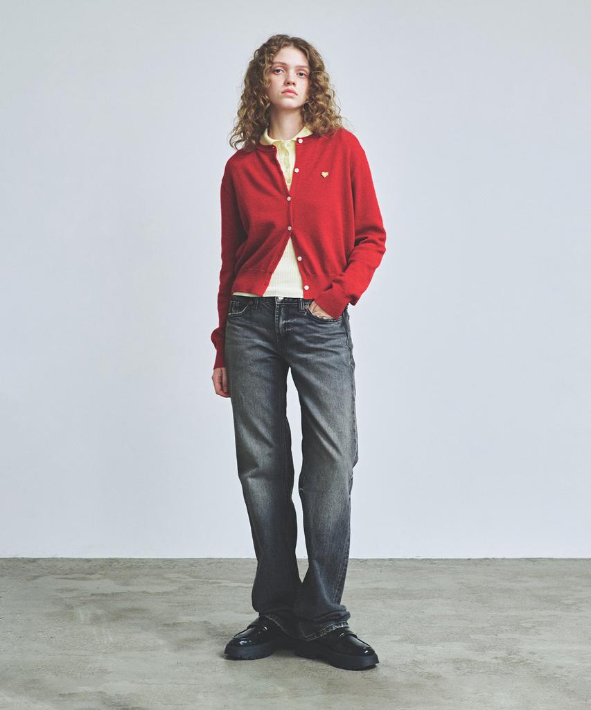 Knitted (W) Basic Essential Washable Round Cardigan Red