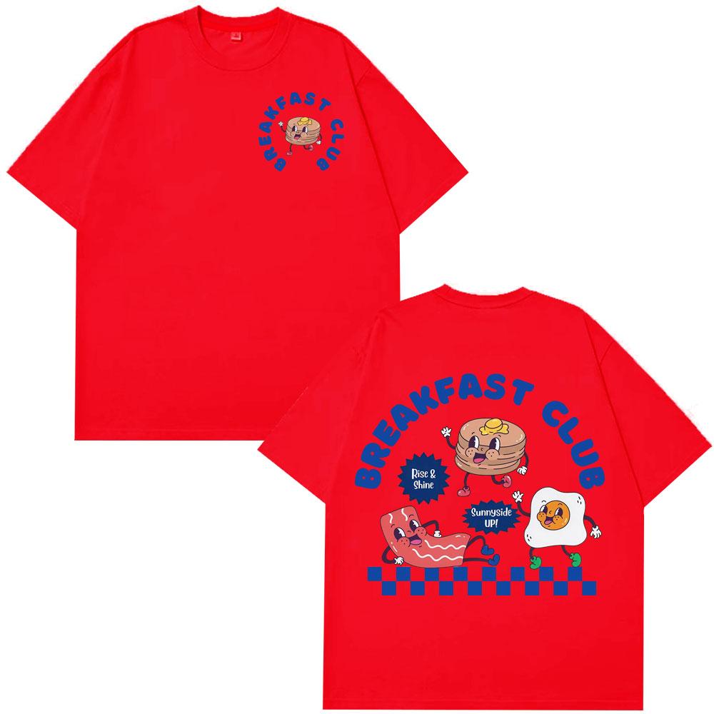 Men's and women's fashionable loose cartoon breakfast club fun cotton T-shirt