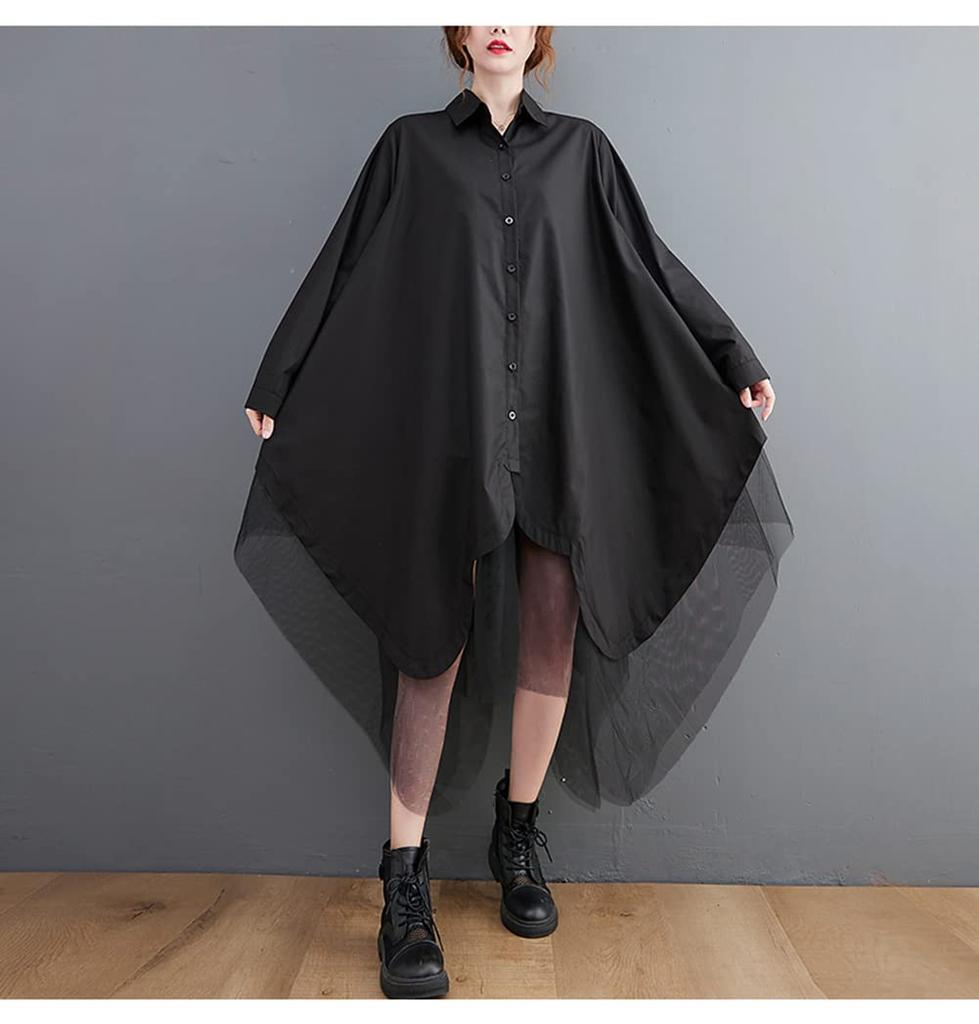 BEIBANG Shirt Long Layered Tulle Long Plus Slimming Women's Dress, Sleeve, Casual, Look, Skirt, Tunic, Sizes, Flattering, (Free Size, Black)