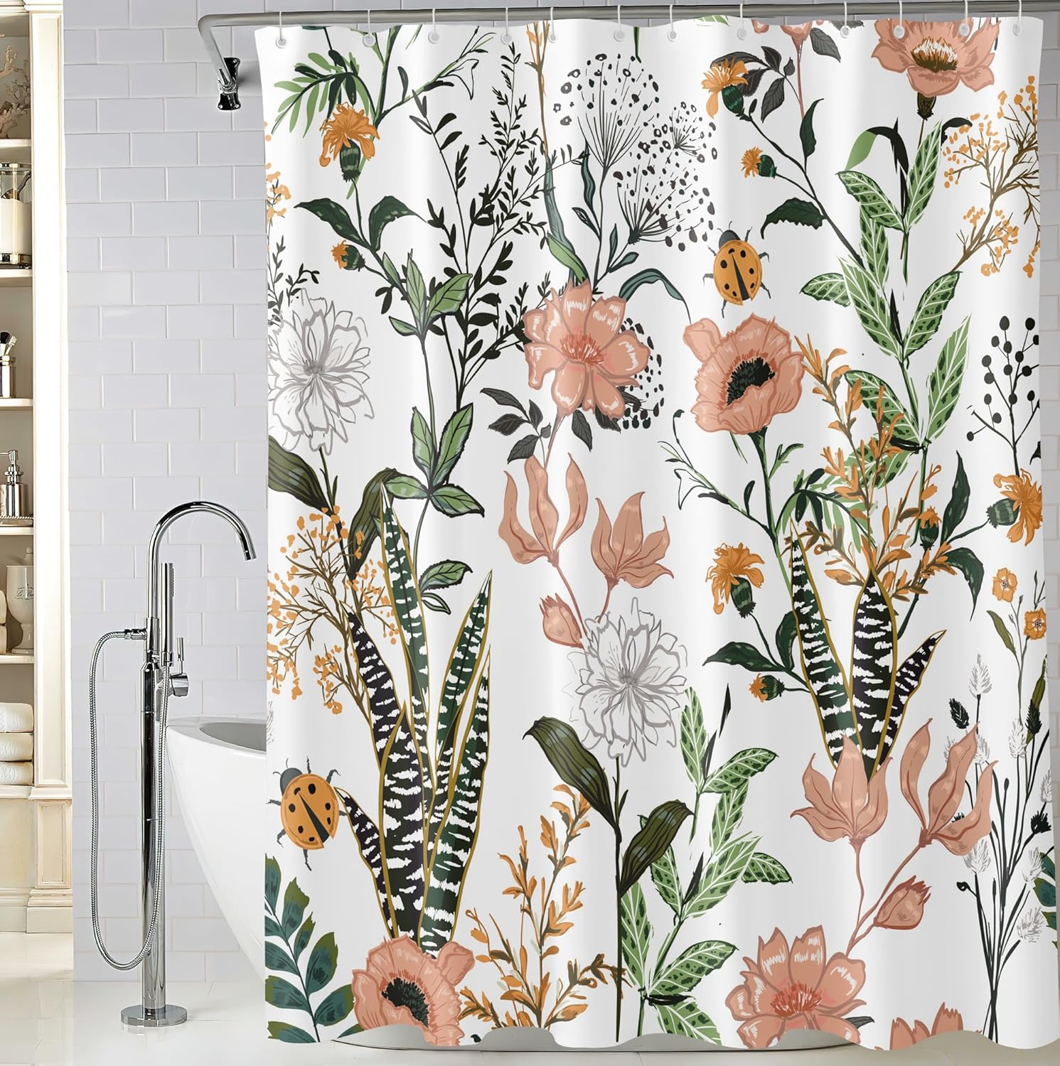 

Navy Blue And Pink Floral Shower Curtain, Waterproof Fabric Watercolor Flowers Bathroom Shower Curtain With 12 Hooks W60H190(CM)-1 Pcs