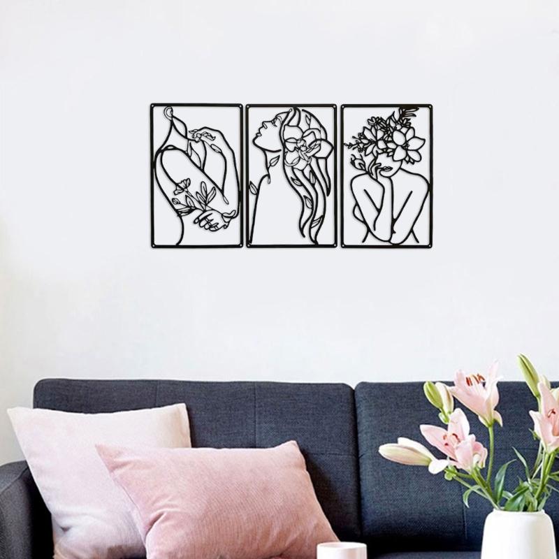 3Pcs Wall Sculptures Black Wall Decor Thick Metal Minimalists Wall Art Decor Hanging Minimalists Abstract Female