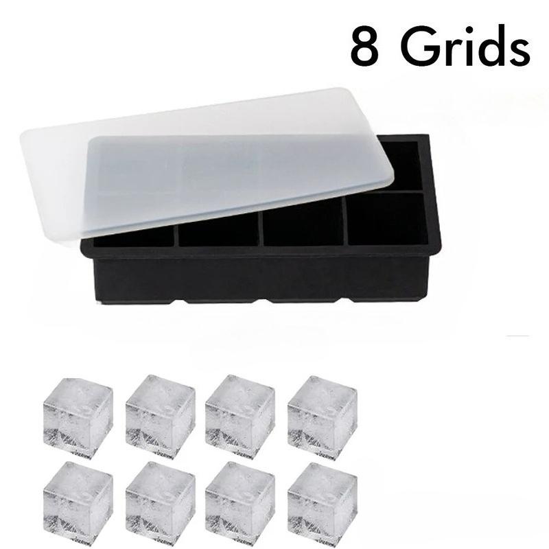 Ice Cube Tray Silicone Ice Mold Large Ice Cube Mold Square Ice Cube Maker Ice Cube Tray 4/6/8 Grid for Whiskey Cocktail Ice Mold