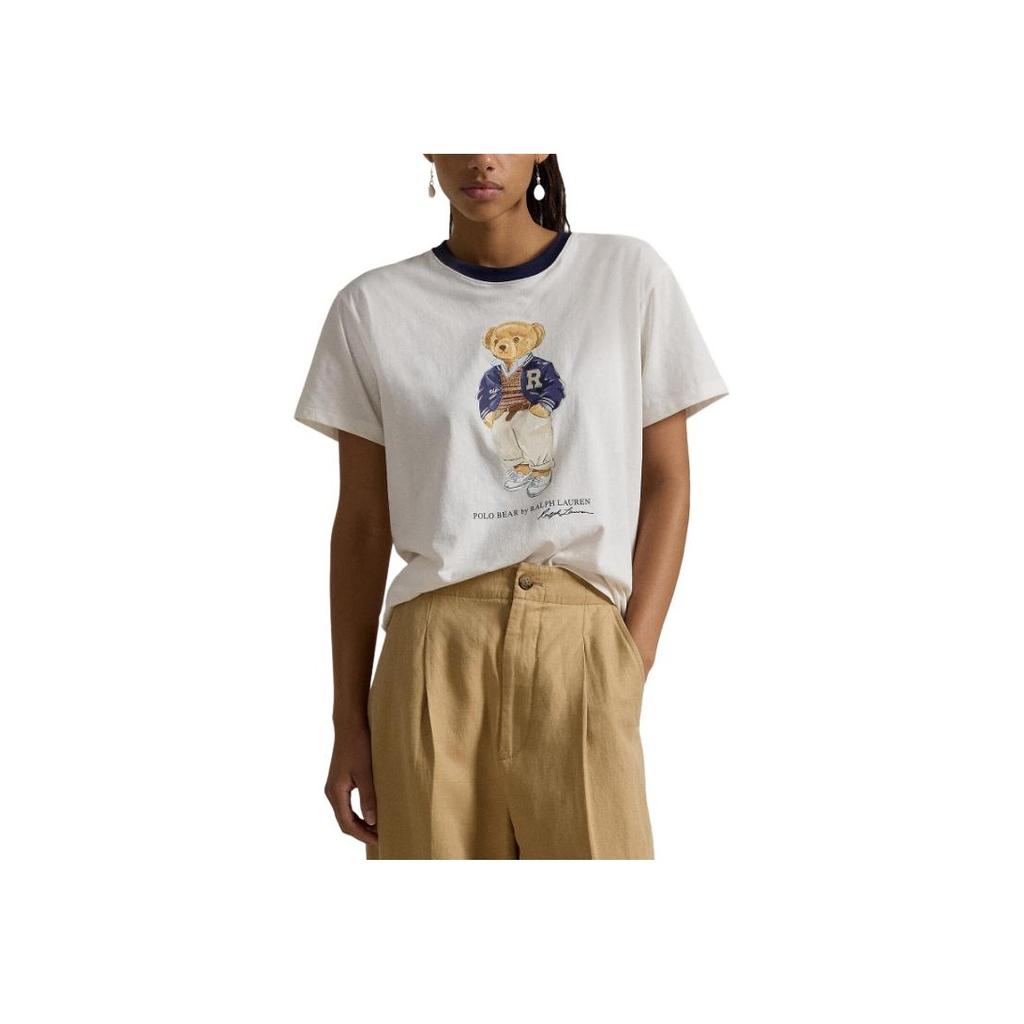 Polo Ralph Lauren Letter Print Pattern Round Neck Short Sleeve T-Shirt Women T-Shirt White 211941205-001