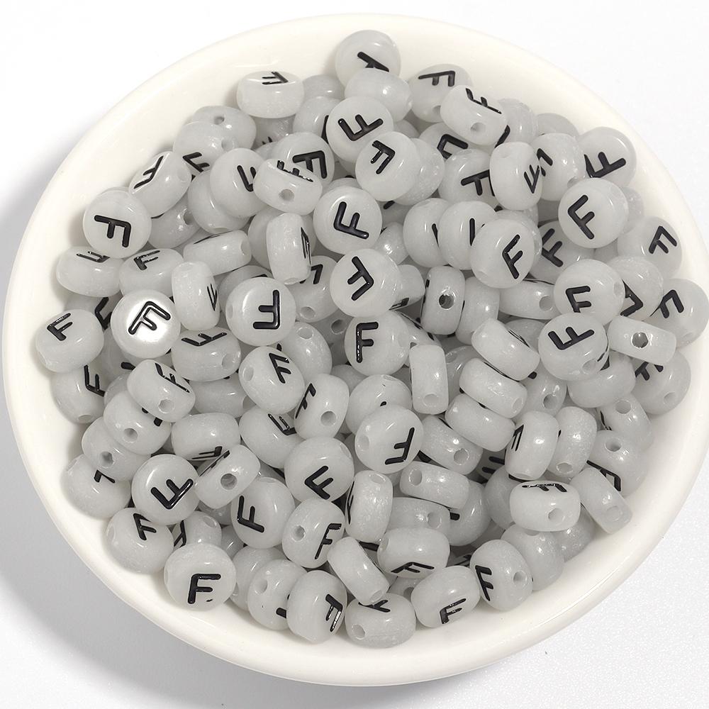

100pcs 7mm Acrylic Luminous Beads Flat Round Alphabet Loose Spacer Beads For Jewelry Making DIY Bracelets Necklace Accessories