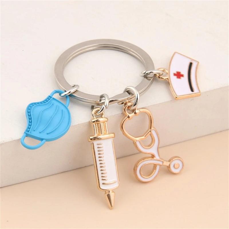 Keychain Set Men And Women Are Suitable For Quirky Style Nurse Doctor Mask Syringe Multi Color Pendant Accessories