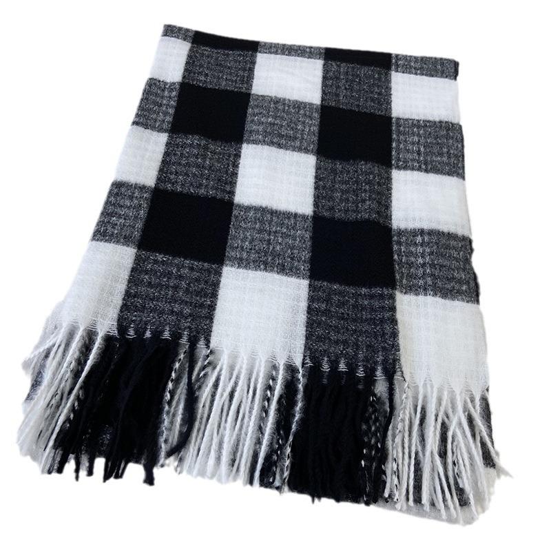 Scarf women's autumn and winter new style imitation cashmere tassel scarf, student versatile warm and thick plaid shawl
