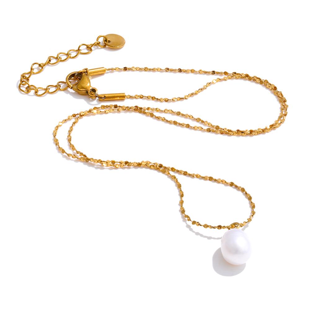 Yhpup Exquisite Thin Chain Natural Freshwater Pearl Pendant Necklace for Women Stainless Steel Fashion Collar Jewelry Gift