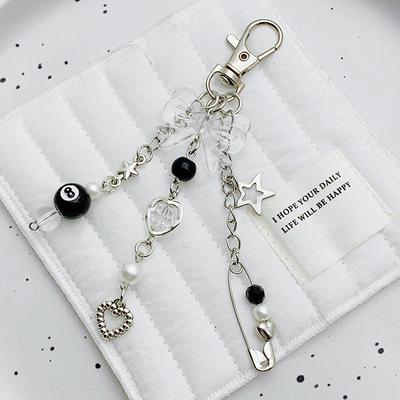 1 Stück DIY Zubehör 8 Ball Billard Perlen Schmetterling Schlüsselanhänger Y2K Goth Schlüsselring Perlen Anstecknadel Liebeskette Dekoration Taschenanhänger