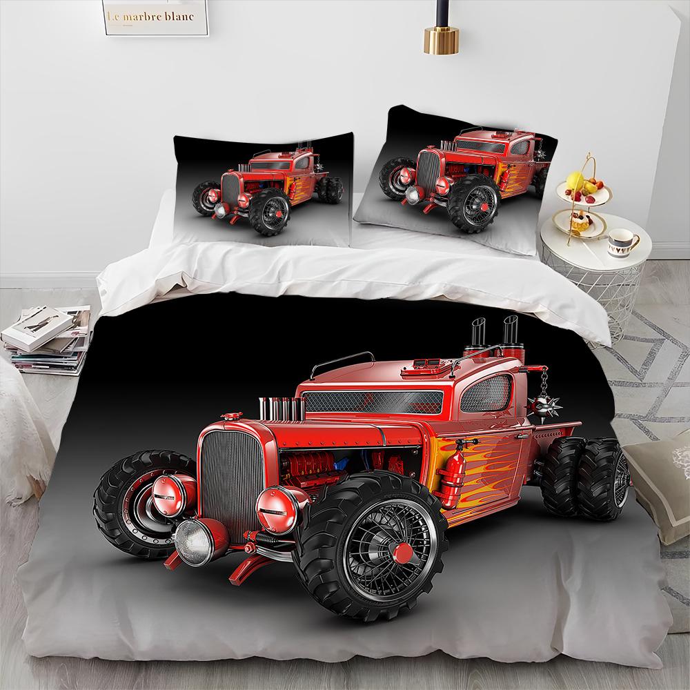 Set Biancheria da Letto Trapunta Serie Trattori Camion Auto 3D Copripiumino Set Letto Coperta Trapunta Federa Matrimoniale Regina Letto Bambini 3D
