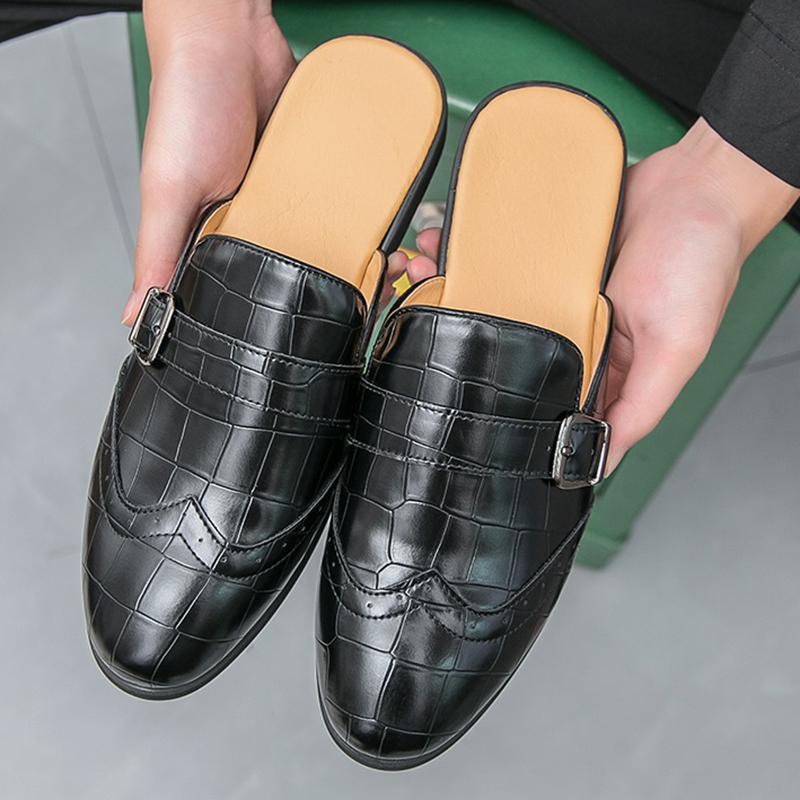 New Men's Mixed Color Half Slippers Brogues Shoes Summer Male Wedding Casual Mules Moccasins Breathable Monk Strap Loafers