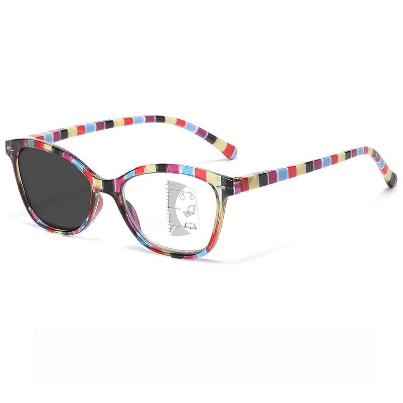 Модные Фотохромные Мультифокальные Очки для Чтения в Полосатой Оправе Женские Мужские Высококачественные Мультифокальные Очки для Ближи и Дали +3