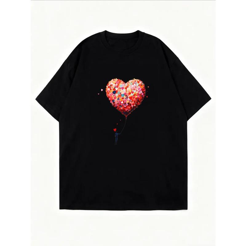 White T Shirt With Heart Balloon Print For Casual Wear