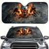 1Pcs Metallic Robot Skull Flaming Design Sun Shade For Car Windshield, Easy Installation, With 4 Free Suction Cups