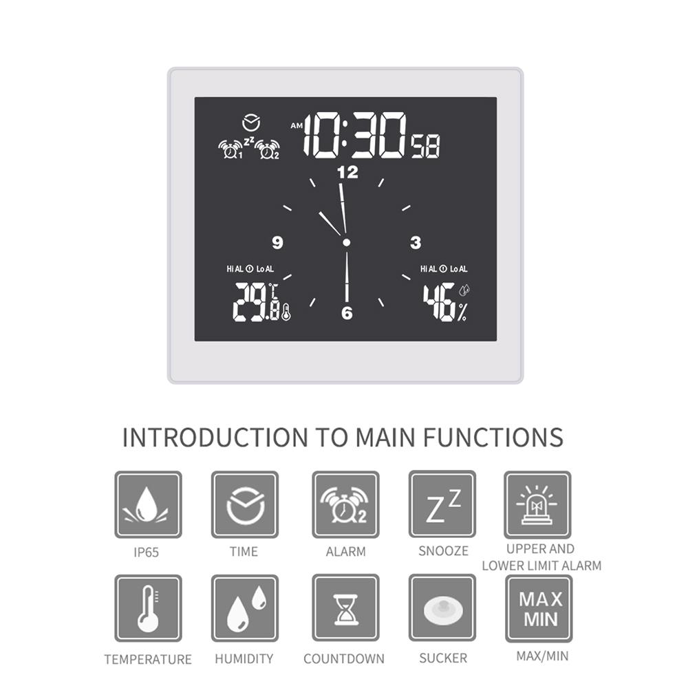 Digital Clock Temperature and Humidity Display Waterproof Wall Clock Indoor Thermometer with LCD