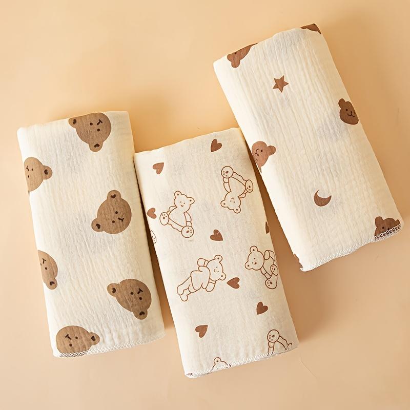 

3 шт. Мягкие двухслойные муслиновые пеленки для новорожденных - Дышащие, легкие хлопковые пеленки с милым принтом медвежонка и луны Option 1