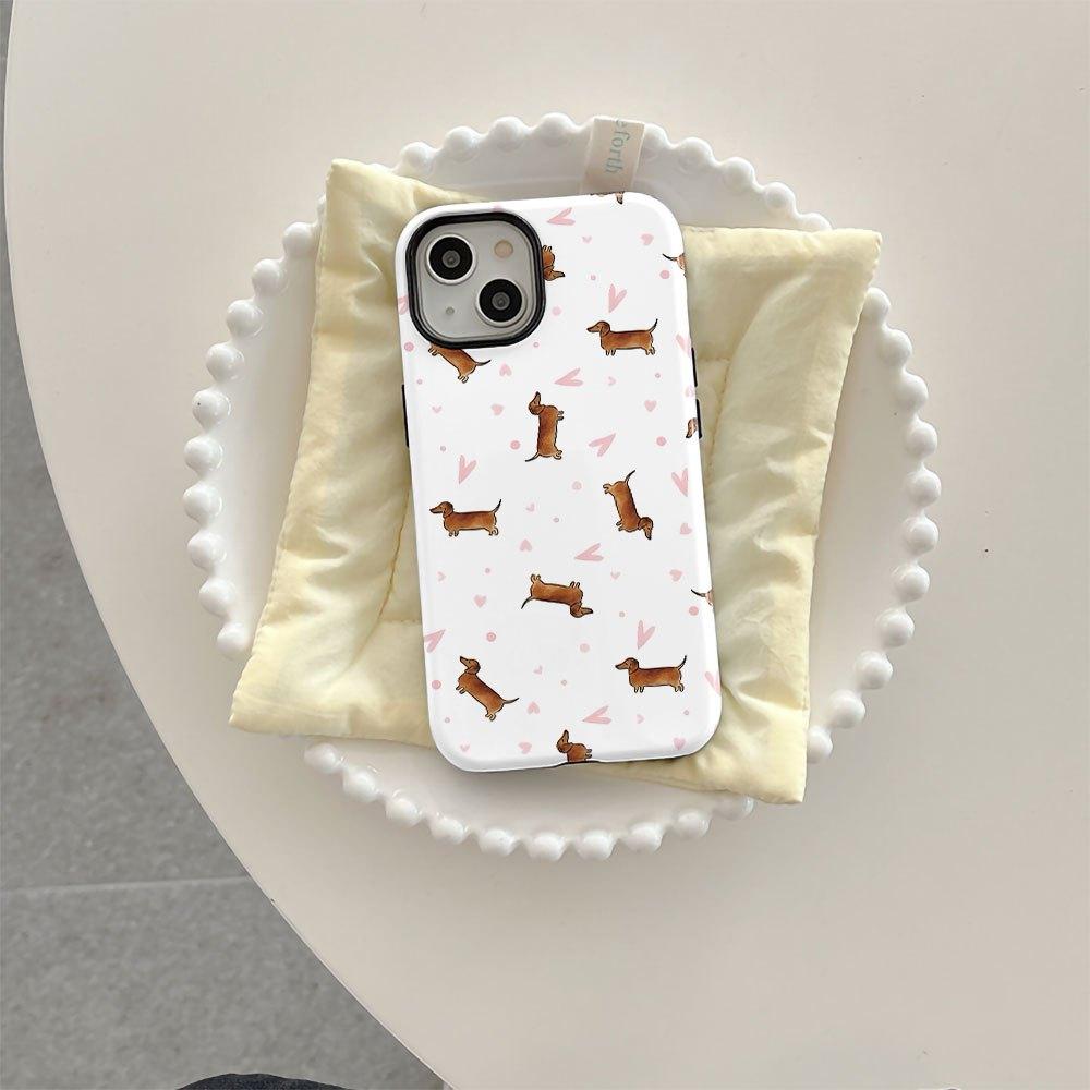 Cute Dachshund 2-in-1 phone case suitable for iPhone 17 16 15 14 13 12 11 Pro/Max/Plus anti drop and shockproof back cover