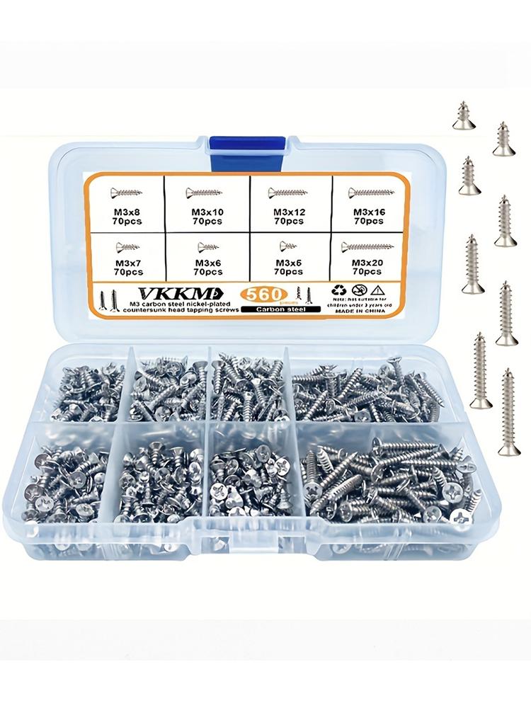 

560 шт. Саморезы с плоской головкой Phillips, шурупы по дереву разной длины, специальные шурупы для обслуживания столяров