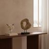 Resin Circular Form Sculpture WoodLook Abstract with Base Carved Statue Ebony