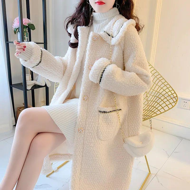 2025 Korean Style Women's Mid-Length Lambswool Woolen Coat - Versatile & Trendy Winter Overcoat