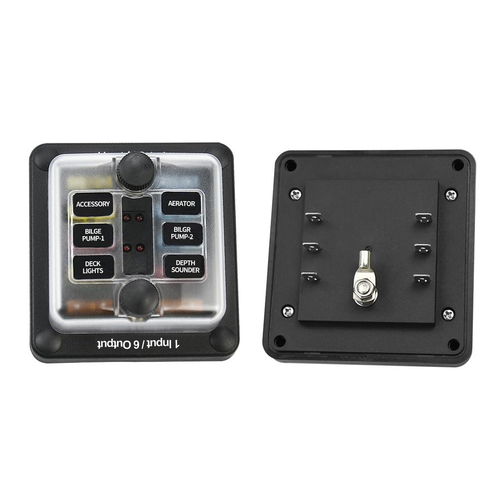 6-fach Block mit Erdung, Sicherungskastenhalter für Schutzabdeckung, LED-Lichtanzeige, Schraubklemmen für Auto, Marine, flaches Profil, negative Sammelschiene, wasserdicht