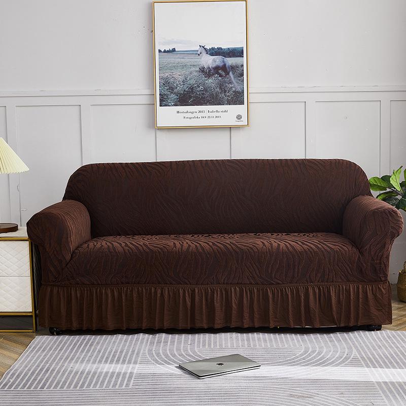Thickened Elastic Jacquard Ruffle Sofa Cover for Three-Seater, Dustproof and All-Season.