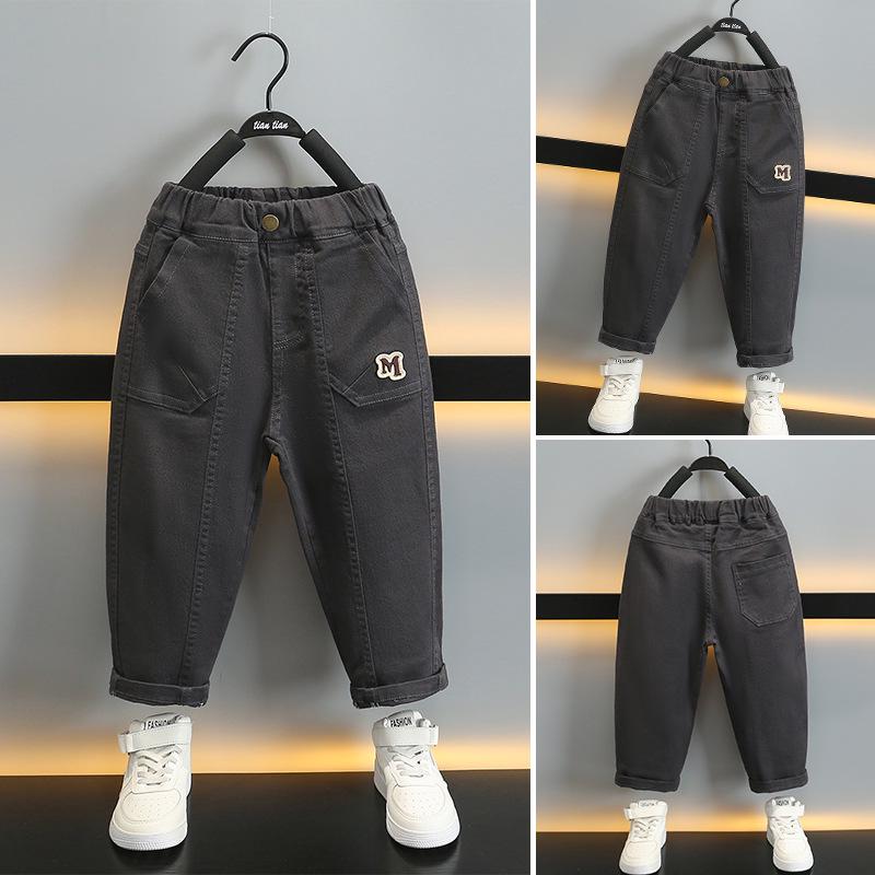 

2025 Осень Мальчиковые Хлопковые Длинные Брюки - Однотонные, Повседневные и Стильные для Детей 90 cm темно-серого