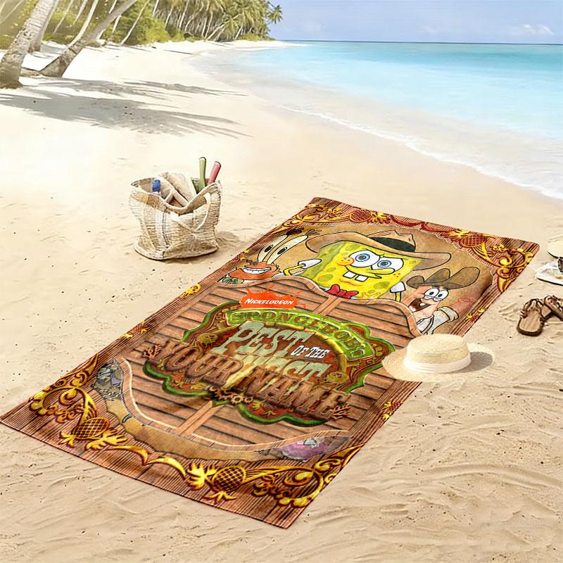 Custom Spongebob Squarepants Print Beach Towel, Large Soft Quick Dry Towel for Beach Camping Swimming