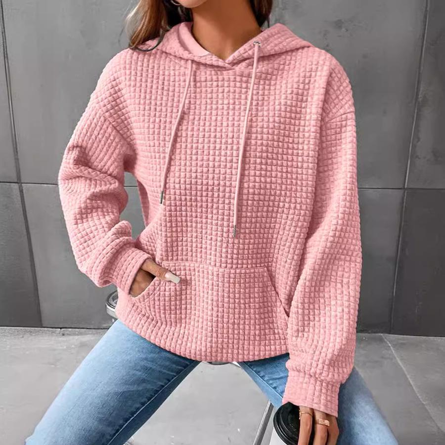 Fall Winter Women's Clothing New Small Check Pocket Long Sleeve Solid Color Top Sweatshirt for Women