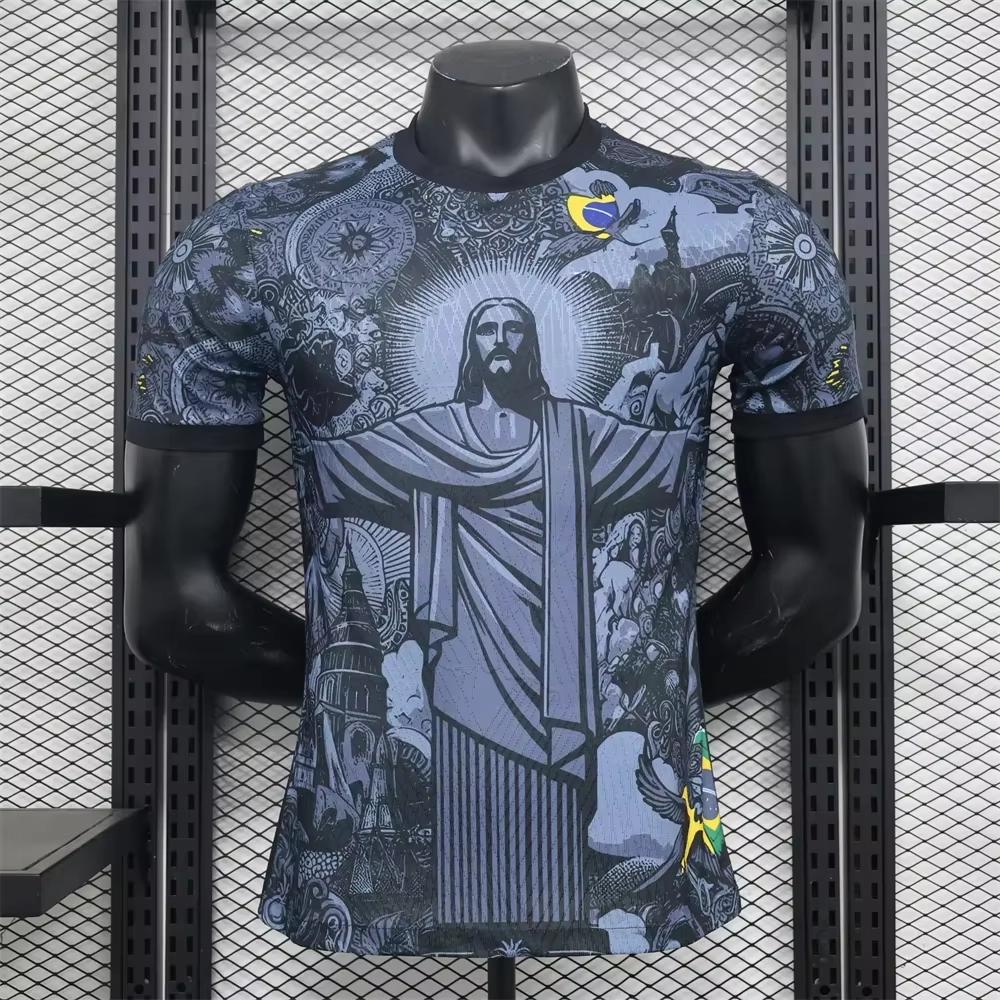 Sommer Fotball Treningstopp Brasil Spesialutgave Jesus Svart Grå Fotballdrakt Voksen Barn Utendørs Herre T-skjorter Hot Topp
