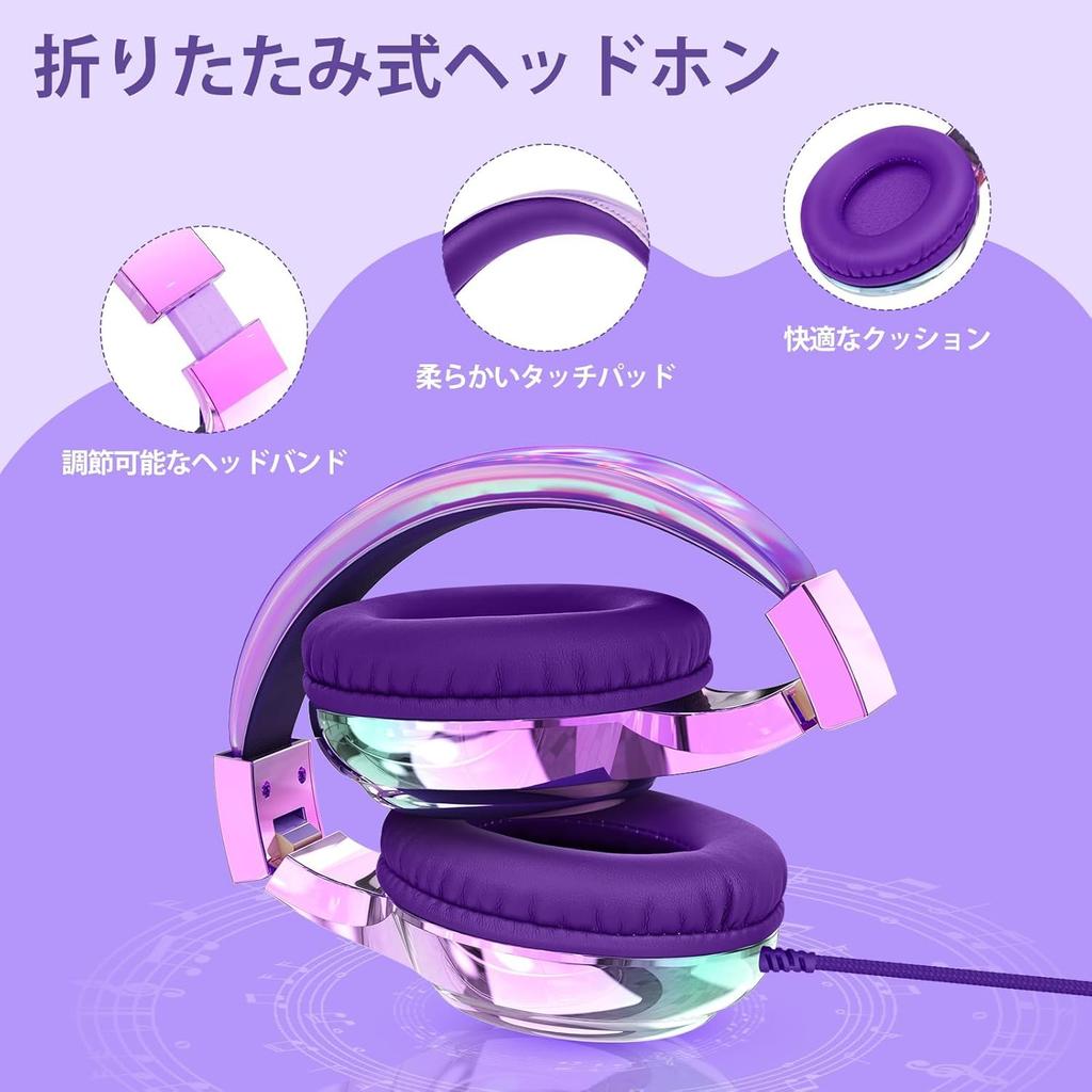 Kids' Headset with Microphone, 8594 Decibels Safety Volume Limit, Foldable Headband Design, Tangle-Free Cable and Shared Interface, Cute Design,