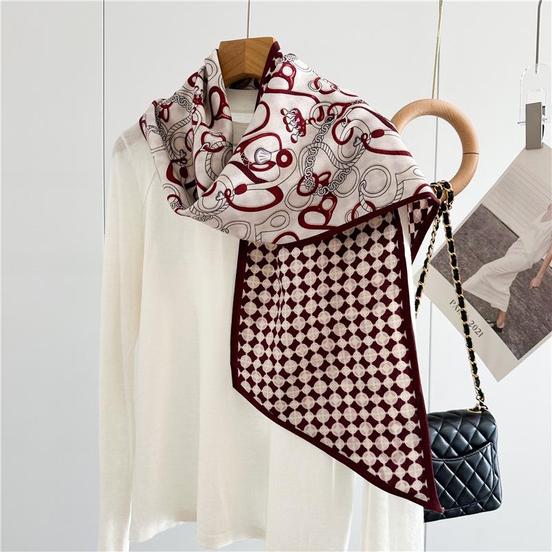 Classic harness accessories, premium double-layer double-sided silk scarf, Korean version of light luxury versatile long streamer scarf