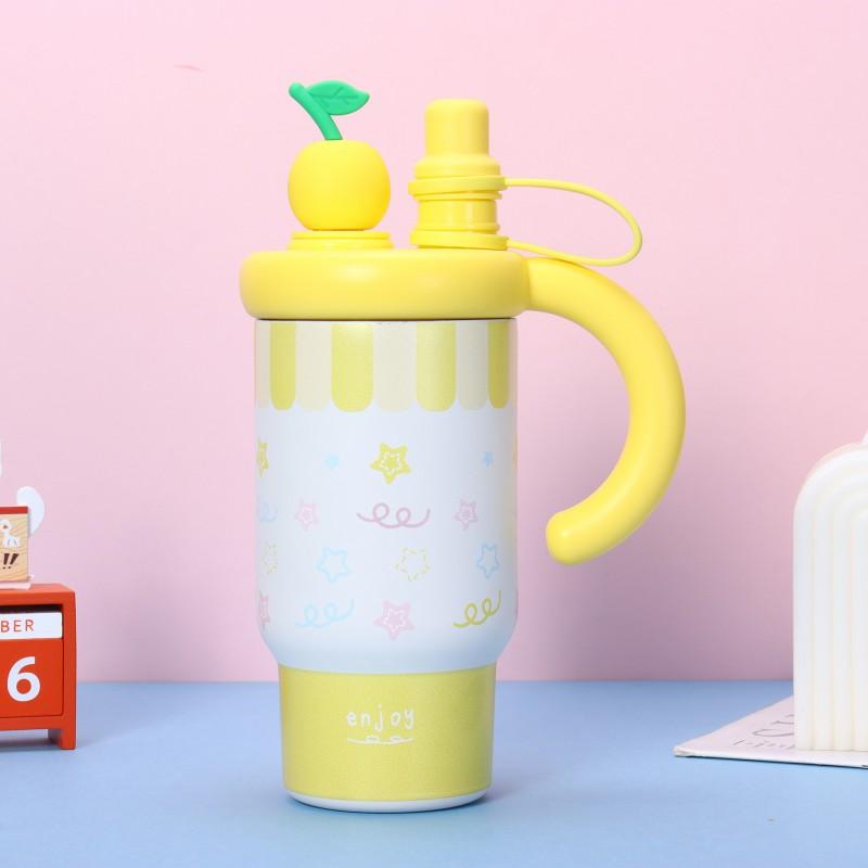 Large 800ml Stainless Steel Insulated Travel Mug With Handle Straw Women Car Use Office Outdoor