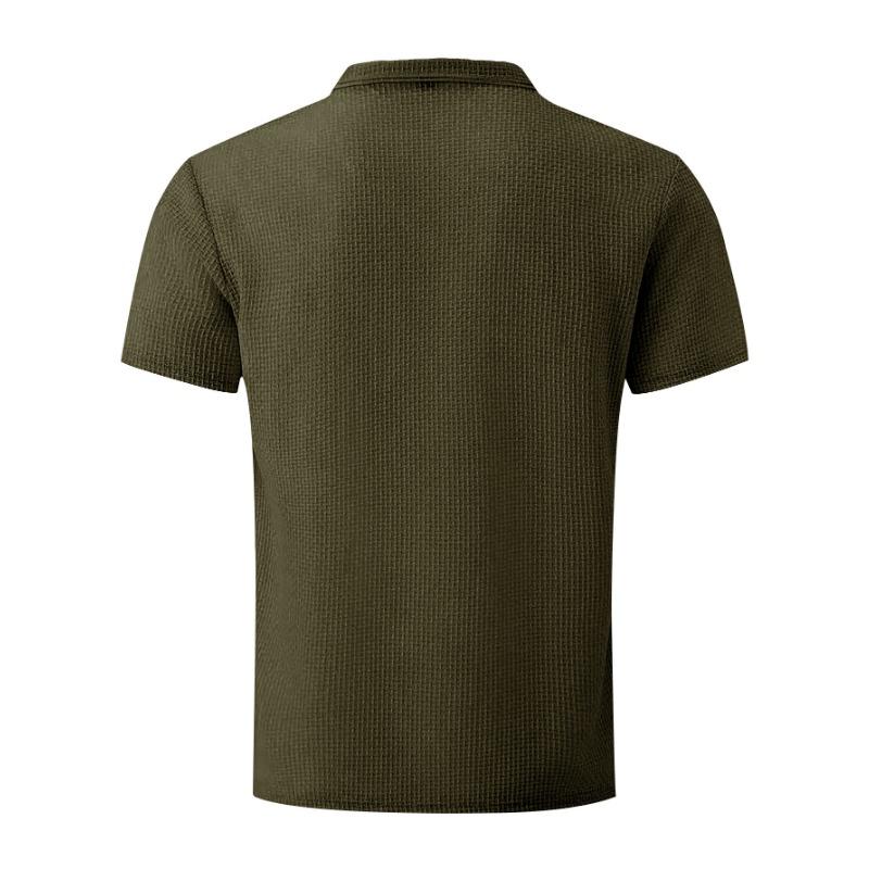 Men Waffle Knit Short Sleeve T-Shirt Casual Solid Color Slim Fit Basic Tee