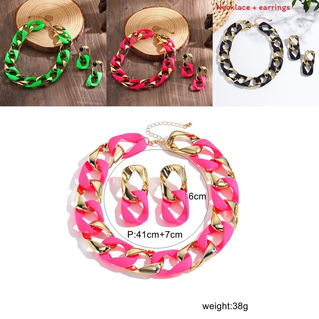 Fashion Fluorescent Jewelry Set With Necklace And Earrings For Women